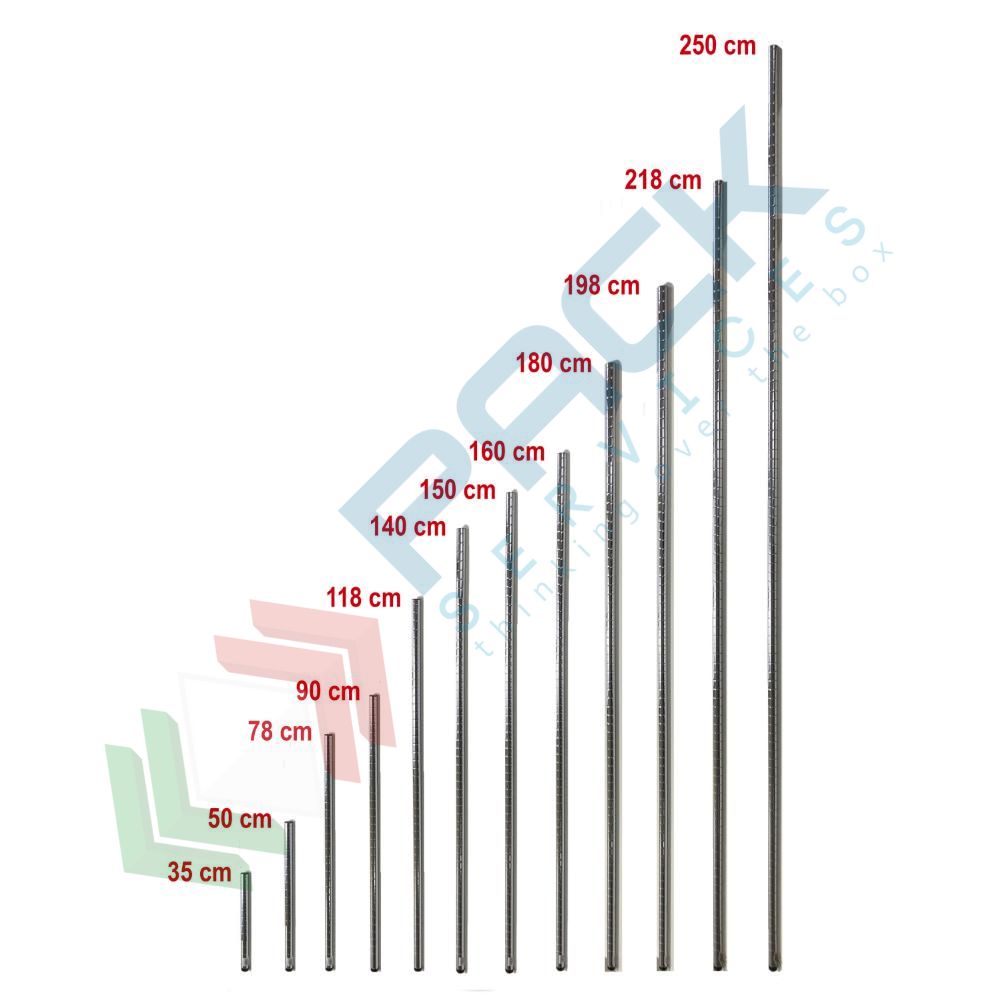Tubolare montante acciaio cromato h.35xø2,5cm per scaffale componibile  Archimede N035CMF