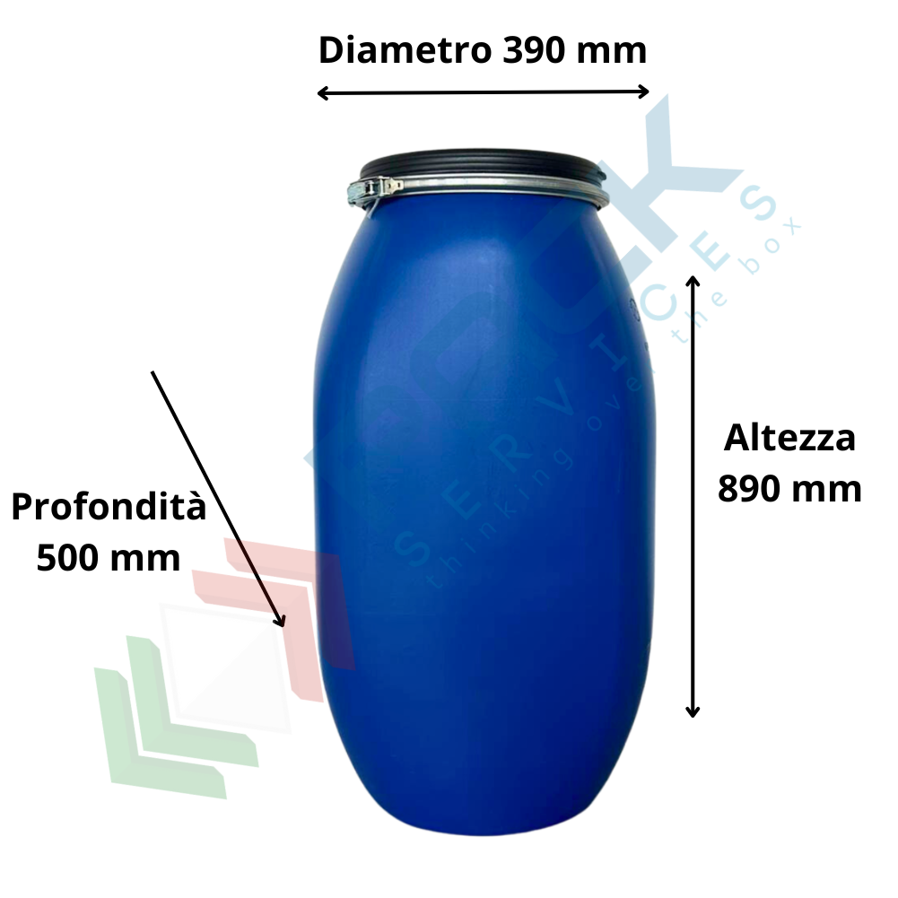 Fusto in HDPE 100% PCR, rettangolare, 120 Lt, ADR solidi